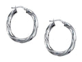 Stellar White Rhodium Large Oval Twist Hoops Earrings