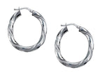 Stellar White Rhodium Large Oval Twist Hoops Earrings