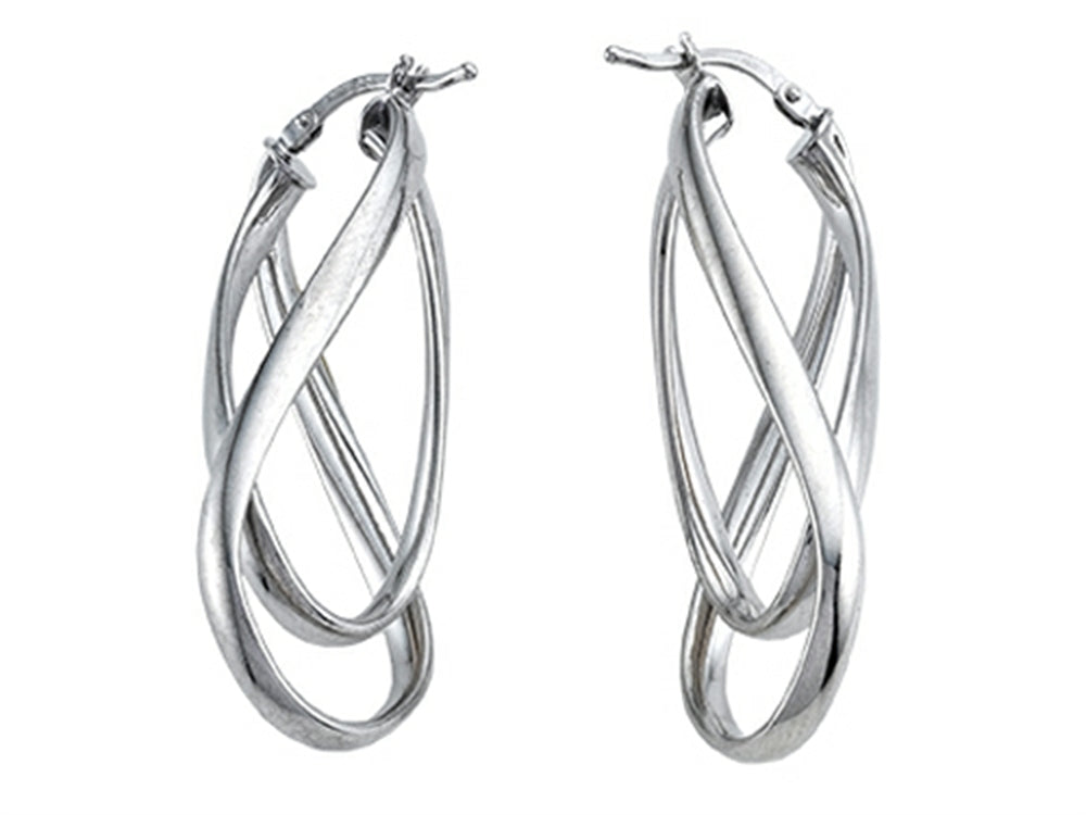 Stellar White Rhodium Twist Hoop Earrings