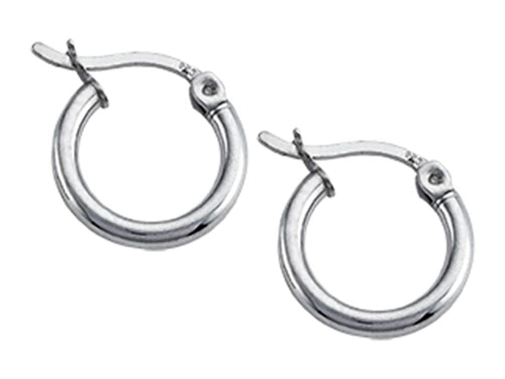 Stellar White Rhodium 2mm X 13mm Tubing Hoop Earrings