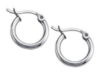 Stellar White Rhodium 2mm X 13mm Tubing Hoop Earrings