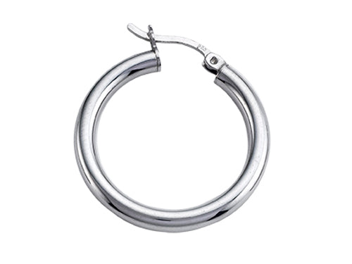 Stellar White Rhodium 3mm X 25mm Tubing Hoop Earrings