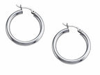 Stellar White Rhodium 3mm X 25mm Tubing Hoop Earrings