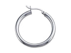 Stellar White Rhodium 3mm X 30mm Tubing Hoop Earrings