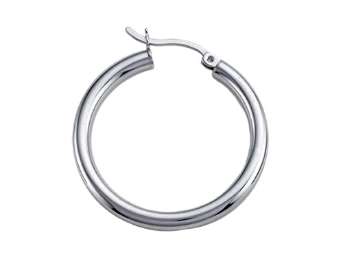 Stellar White Rhodium 3mm X 30mm Tubing Hoop Earrings