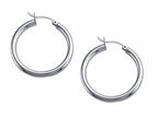 Stellar White Rhodium 3mm X 30mm Tubing Hoop Earrings