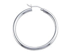 Stellar White™ Rhodium 3mm X 40mm Tubing Hoop Earrings