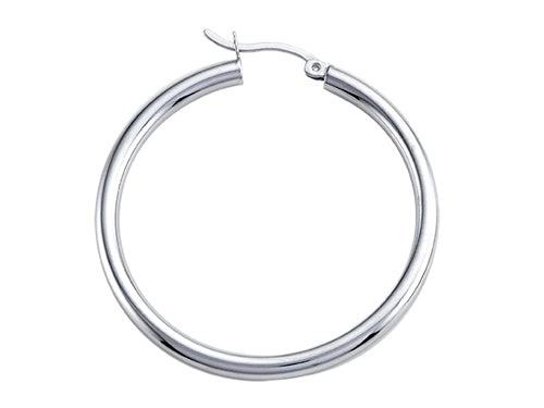 Stellar White™ Rhodium 3mm X 40mm Tubing Hoop Earrings
