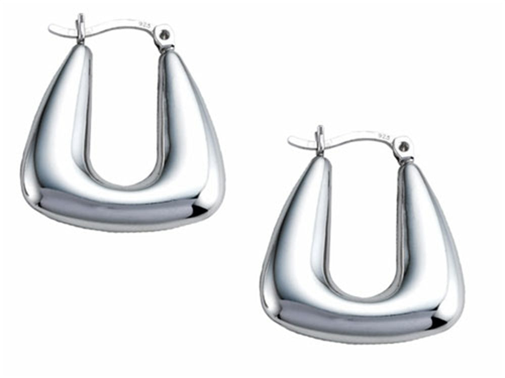 Stellar White Rhodium Polished Hollow Hoop Earrings