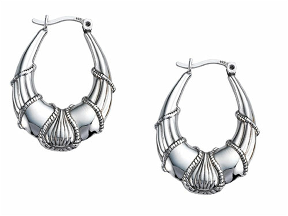 Stellar White Rhodium Oval Designed Hoop Earrings