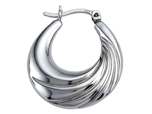 Stellar White Rhodium Medium Oval Polished Hoop Earrings