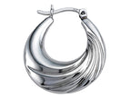 Stellar White Rhodium Medium Oval Polished Hoop Earrings
