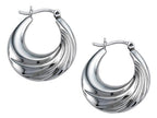 Stellar White Rhodium Medium Oval Polished Hoop Earrings