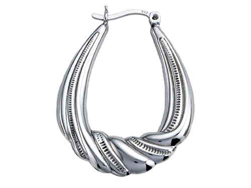 Stellar White Rhodium Large Oval Designed Hoop Earrings