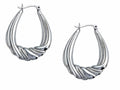 Stellar White™ Rhodium Large Oval Designed Hoop Earrings