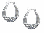 Stellar White™ Rhodium Large Oval Designed Hoop Earrings