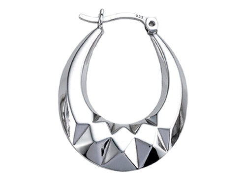 Stellar White Rhodium Medium Oval Polished Hoop Earrings