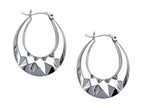 Stellar White Rhodium Medium Oval Polished Hoop Earrings