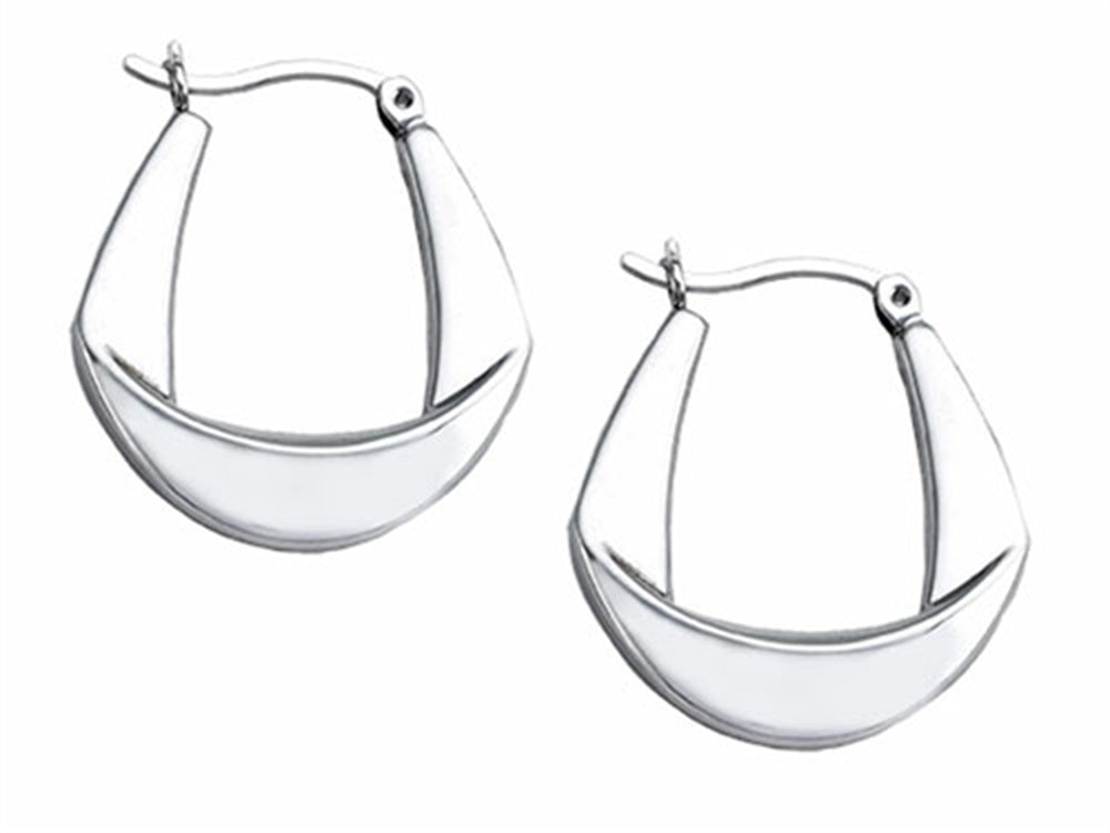Stellar White Rhodium Polished Hoop Earrings