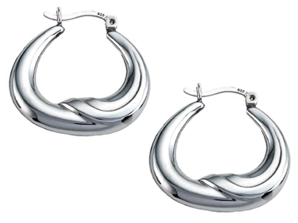 Stellar White Rhodium High Polished Earrings Hoops