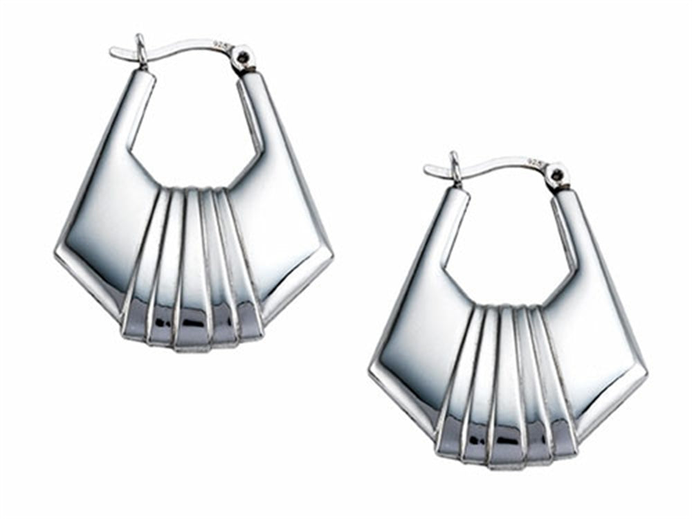 Stellar White Rhodium Oval Designed Earrings Hoops