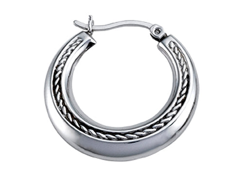 Stellar White Rhodium Medium Polished Hoop Earrings