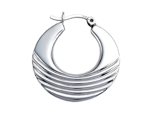 Stellar White Rhodium Polished Md Design Hoop Earrings