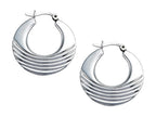 Stellar White Rhodium Polished Md Design Hoop Earrings