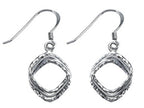 Stellar White Rhodium Shepherd Hook Bright Cut Square Earrings