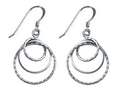 Stellar White Rhodium Bright Cut 3 Circles Shepherd Earrings