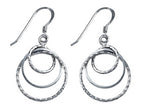 Stellar White Rhodium Bright Cut 3 Circles Shepherd Earrings