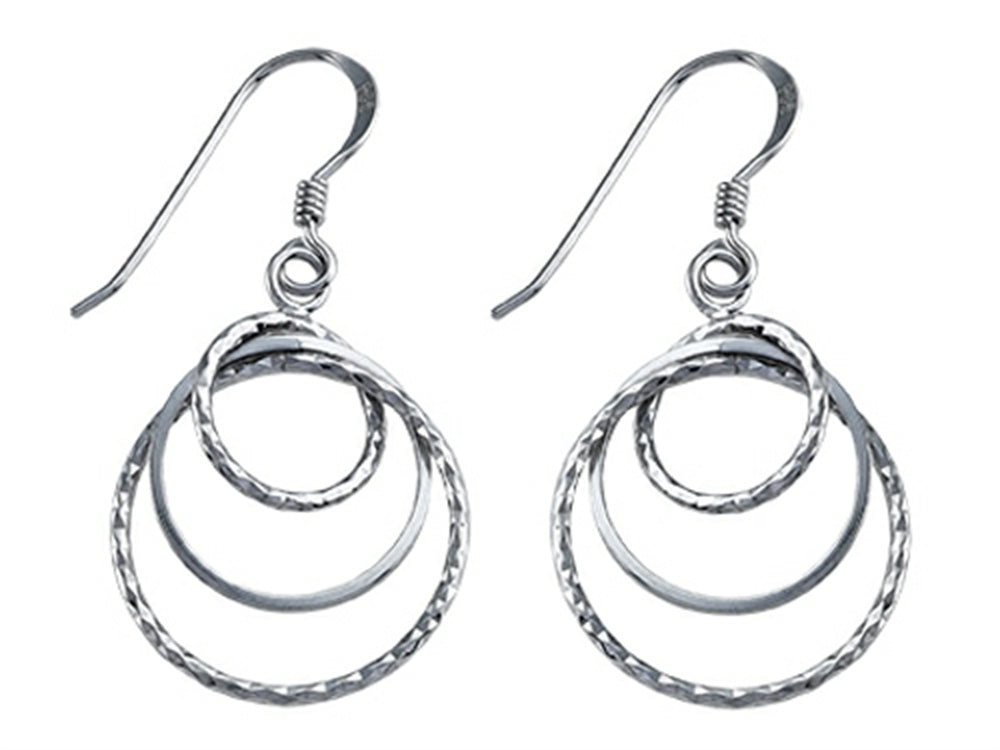 Stellar White Rhodium Bright Cut 3 Circles Shepherd Earrings