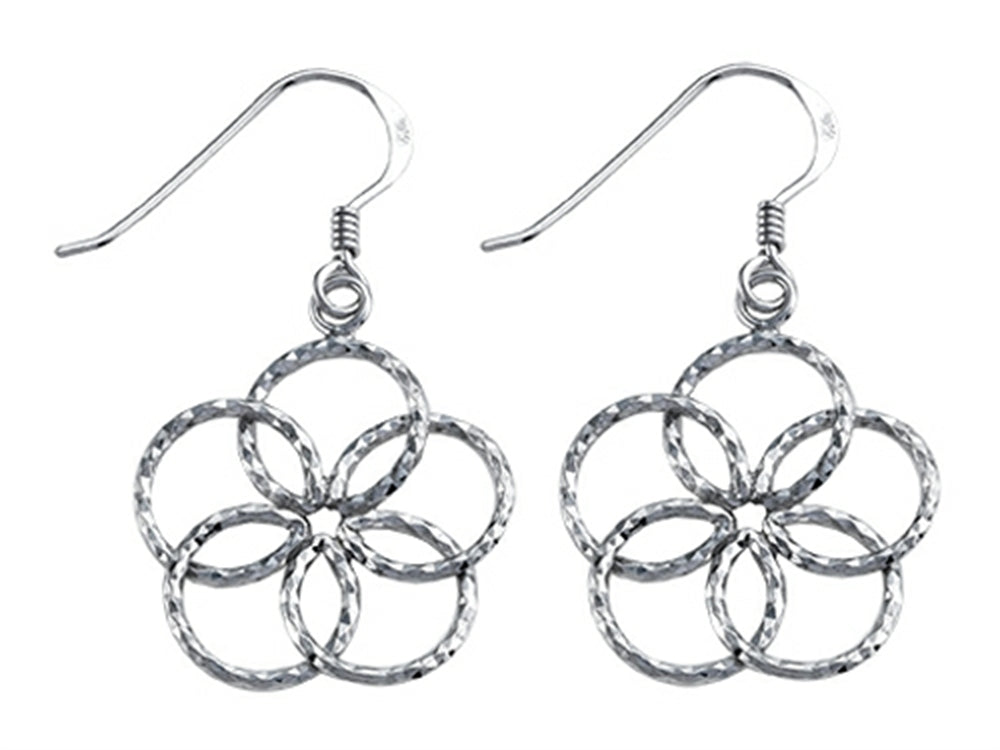 Stellar White Rhodium Bright Cut Flower Shepherd Hook Earrings