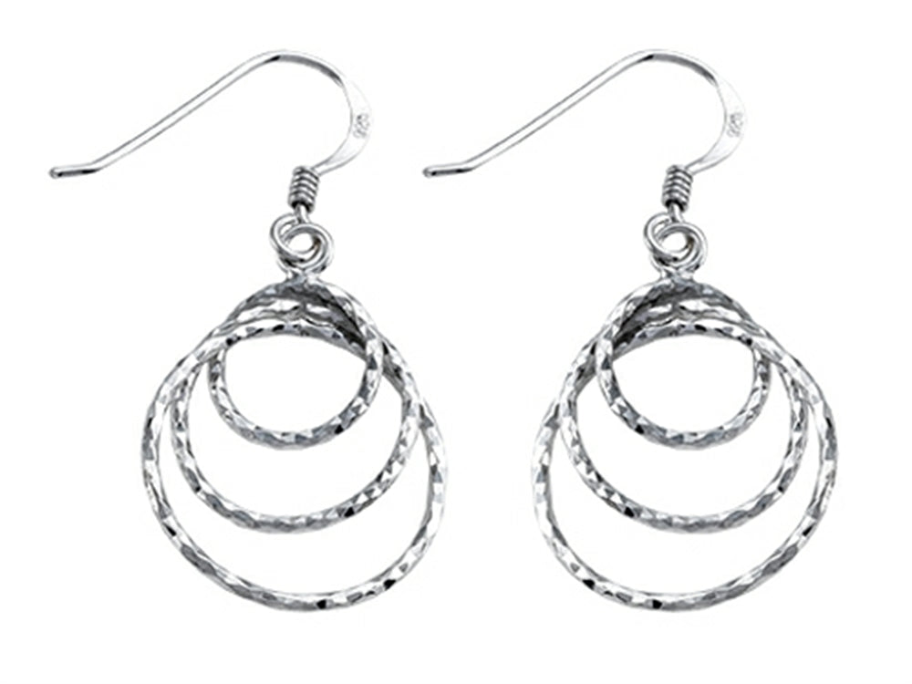Stellar White Rhodium Bright Cut Circles Shepherd Hook Earrings