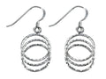 Stellar White Rhodium 3 Circle Bright Cut Shepherd Hook Earrings