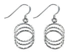 Stellar White Rhodium 3 Circle Bright Cut Shepherd Hook Earrings