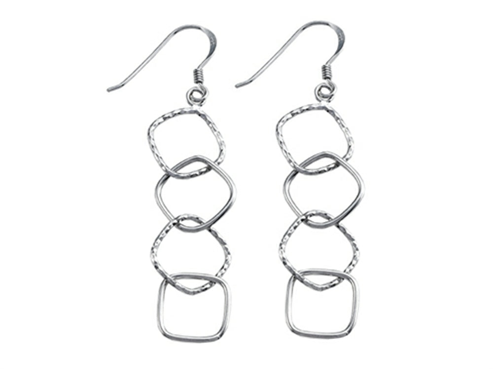 Stellar White Rhodium 4 Alt Squares Shepherd Hook Earrings
