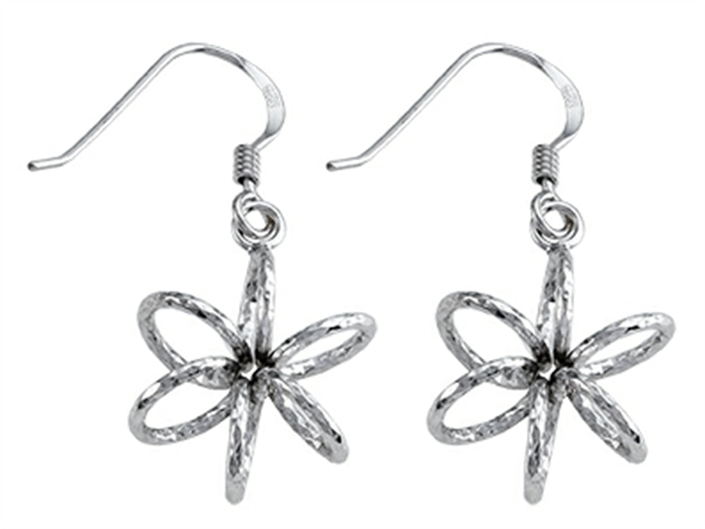 Stellar White Rhodium 3D Bright Cut Shepherd Hook Earrings