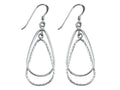 Stellar White Rhodium Pear Alt Bright Cut Shepherd Hook Earrings