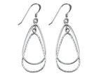 Stellar White Rhodium Pear Alt Bright Cut Shepherd Hook Earrings