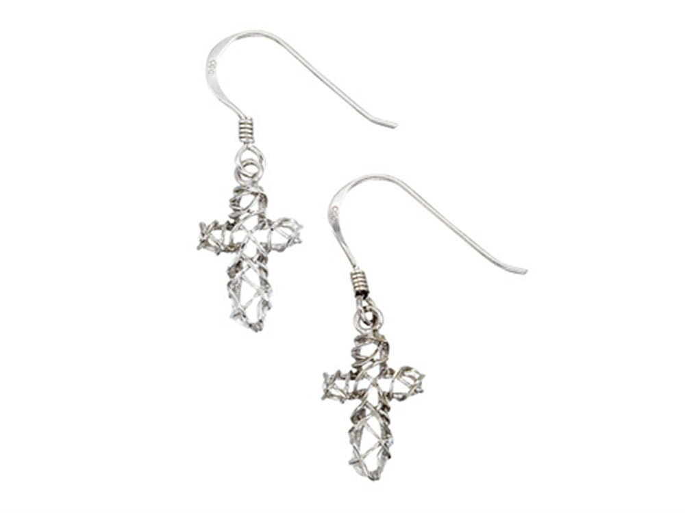 Finejewelers 925 Sterling Silver Bright Cut Dangle Cross Earrings Pendant Necklace