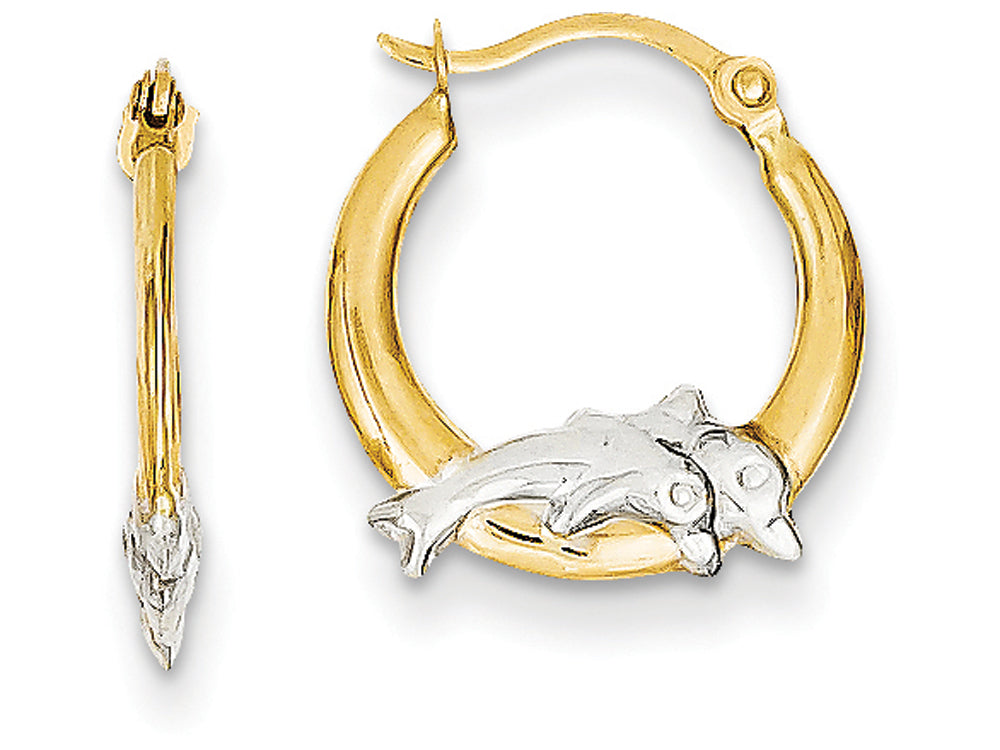 FJC Finejewelers 14k Yellow Gold and Rhodium Madi K Dolphin Hoop Children Earrings