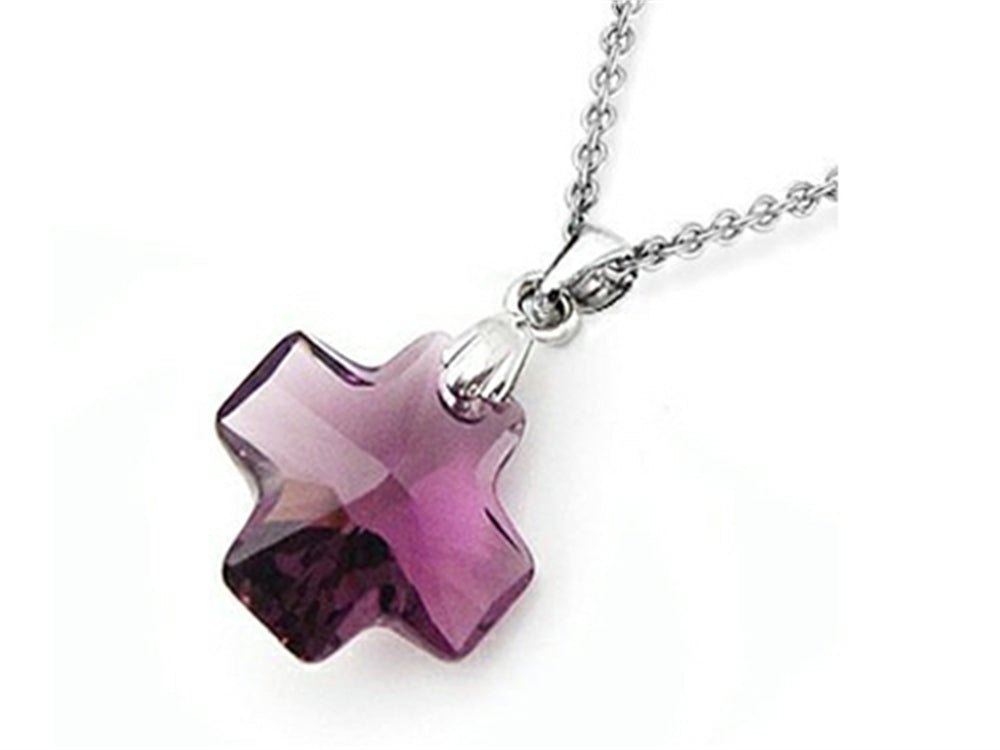 Finejewelers 925 Sterling Silver Purple Color Crystal Cross Pendant Necklace Elements 18 Chain