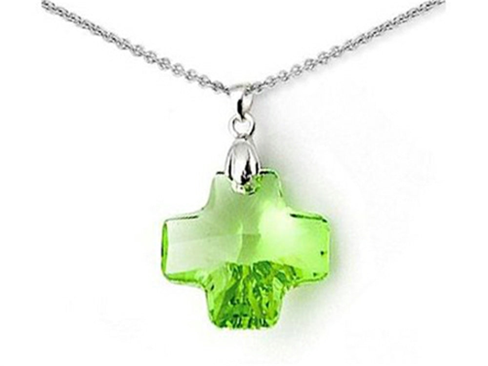 Finejewelers 925 Sterling Silver Green Color Crystal Cross Pendant Necklace made with Elements on 18 Inch Chai