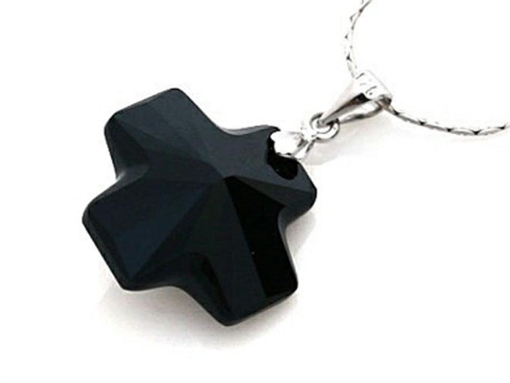 Finejewelers 925 Sterling Silver Black Color Crystal Cross Pendant Necklace made with Elements on 18 Inch Chai