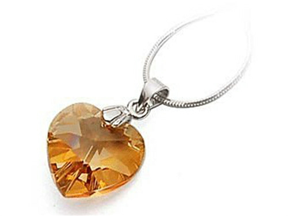 Finejewelers 925 Sterling Silver Orange Color Crystal Heart Pendant Necklace made with Elements on 18 Inch Cha
