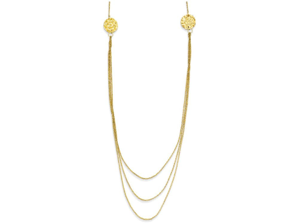 FJC Finejewelers 16 Inch 14k Yellow Gold 3 Layer Ropa Chain Texture Side Circles W/ 2in Ext Necklace