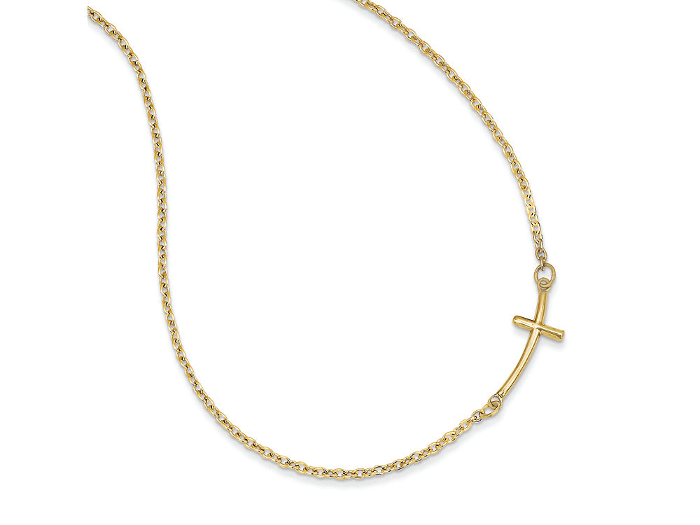 FJC Finejewelers 14k Yellow Gold Small Sideways Curved Cross Necklace