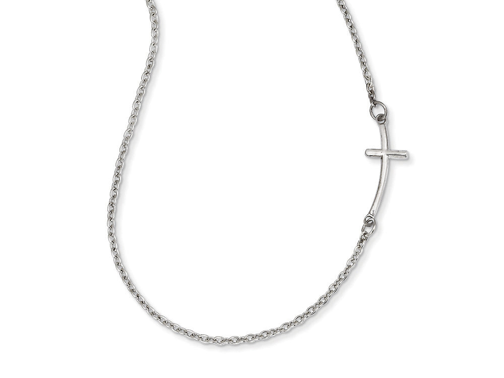 FJC Finejewelers 14k White Gold Small Sideways Curved Cross Necklace