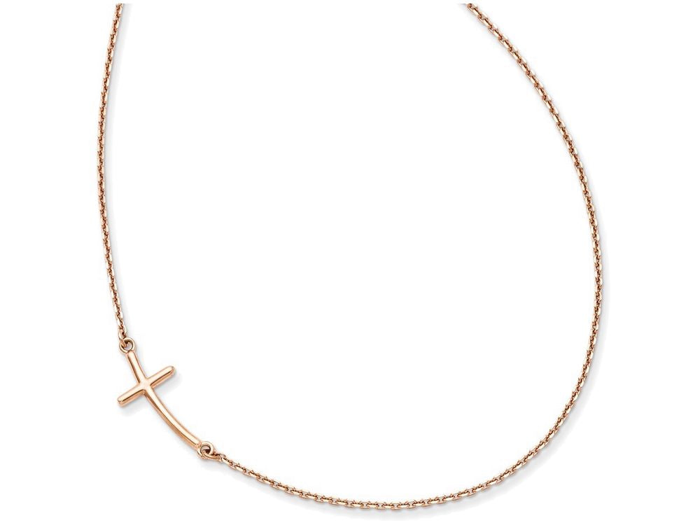 FJC Finejewelers 14k Rose Gold Small Sideways Curved Cross Necklace